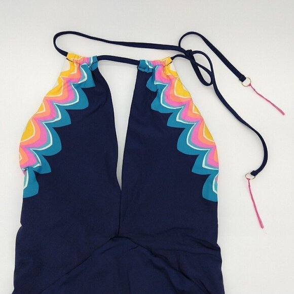 Sunshine 79 Mio High Neck Keyhole One Piece Swimsuit Size 8 Navy Blue Rainbow - Picture 3 of 11